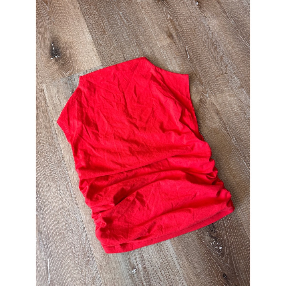 Maeve Red Mock Neck Ruched Side Sleeveless Knit Top Size S